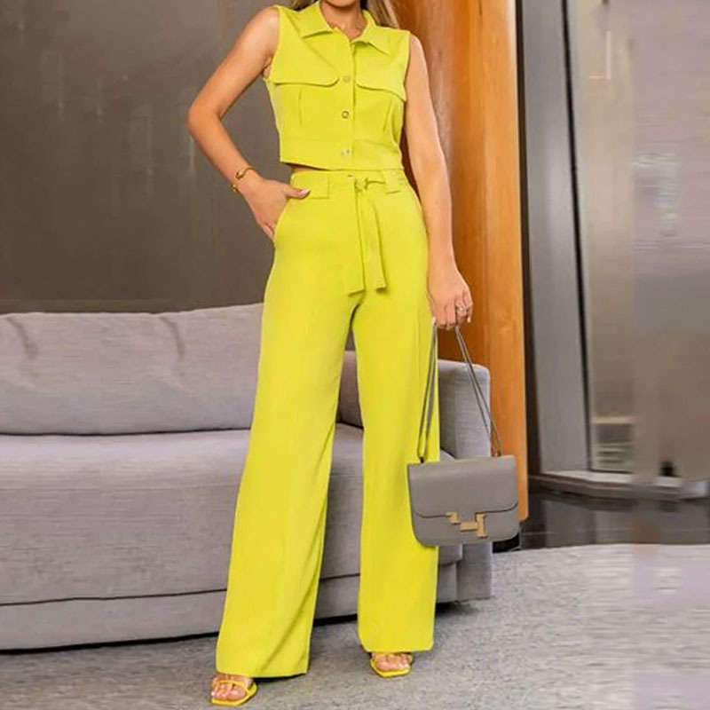Temperament workwear vest lace-up wide-leg pants suit 32