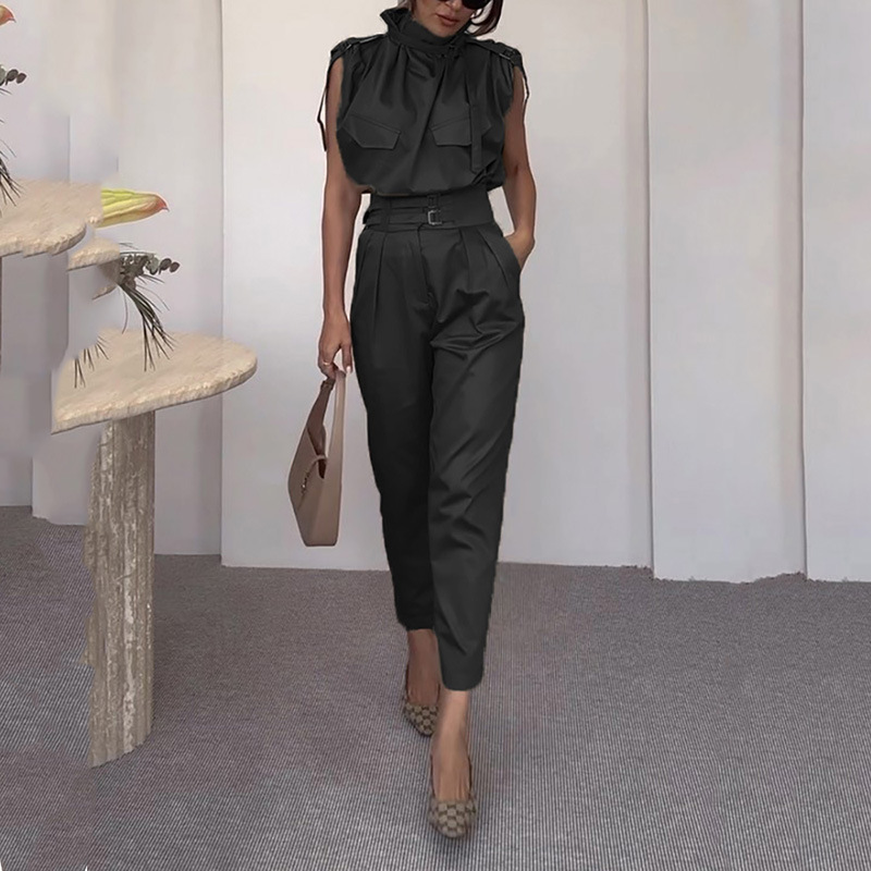Personalized shoulder strap slim waist belt decoration pants suit 36