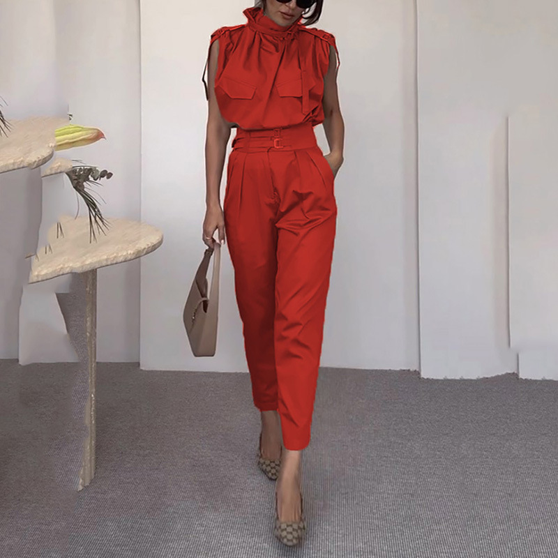 Personalized shoulder strap slim waist belt decoration pants suit 36