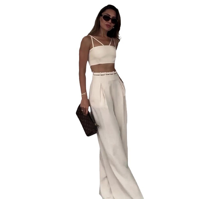 Pure desire kitten ears navel-baring suspenders wide-leg pants suit 59