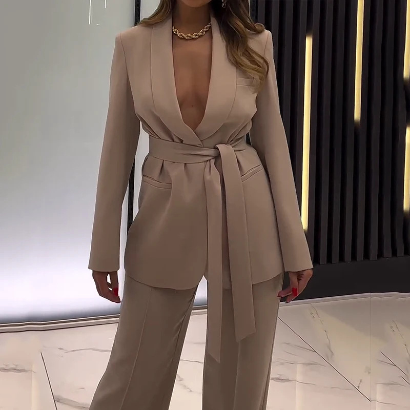Deep V-neck waist sexy slim fit temperament long sleeve suit 21 01